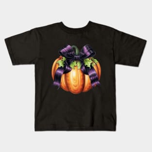 Fall Pumpkin with Purple Big Bow Kids T-Shirt